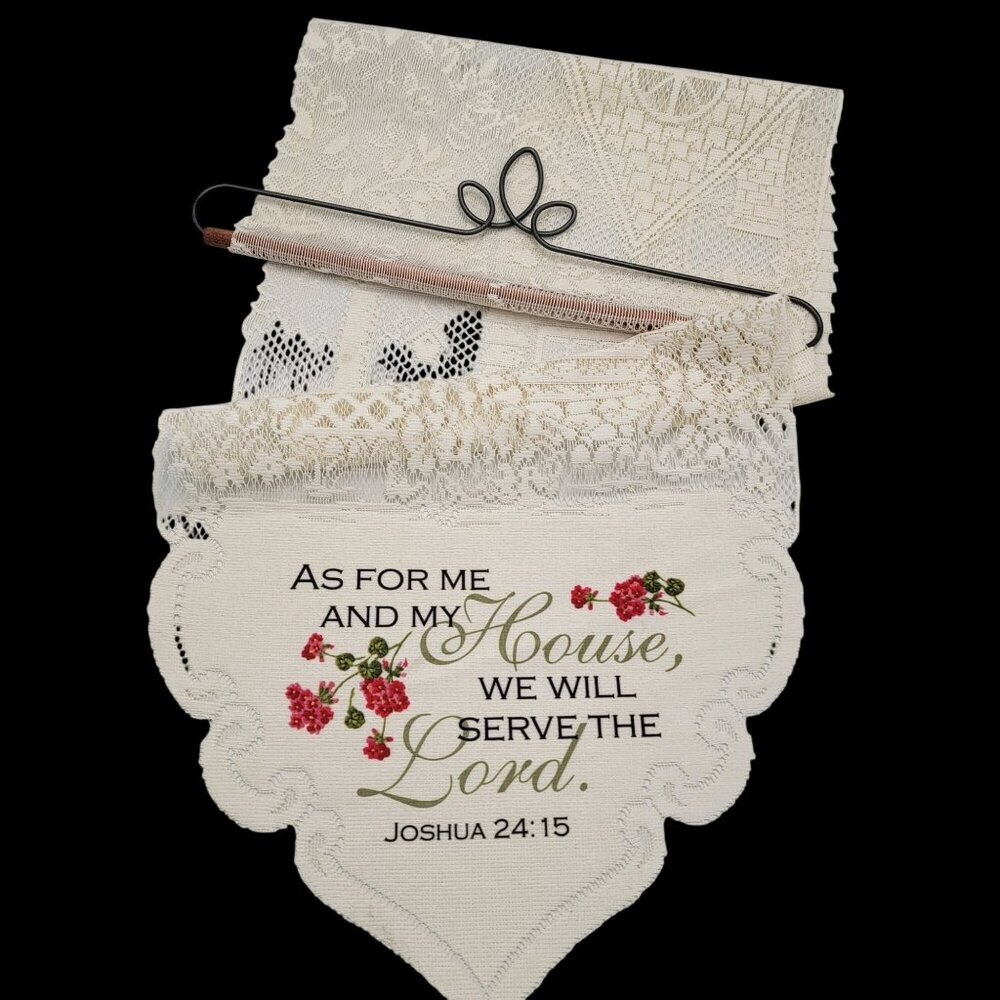 Vtg Lace Joshua 24:15 Wall Hanging Cottagecore Design & Floral Details